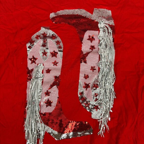 Red Blue b Collection Womens Sequin Cowboy Boot T-Shirt Size S - Picture 7 of 8